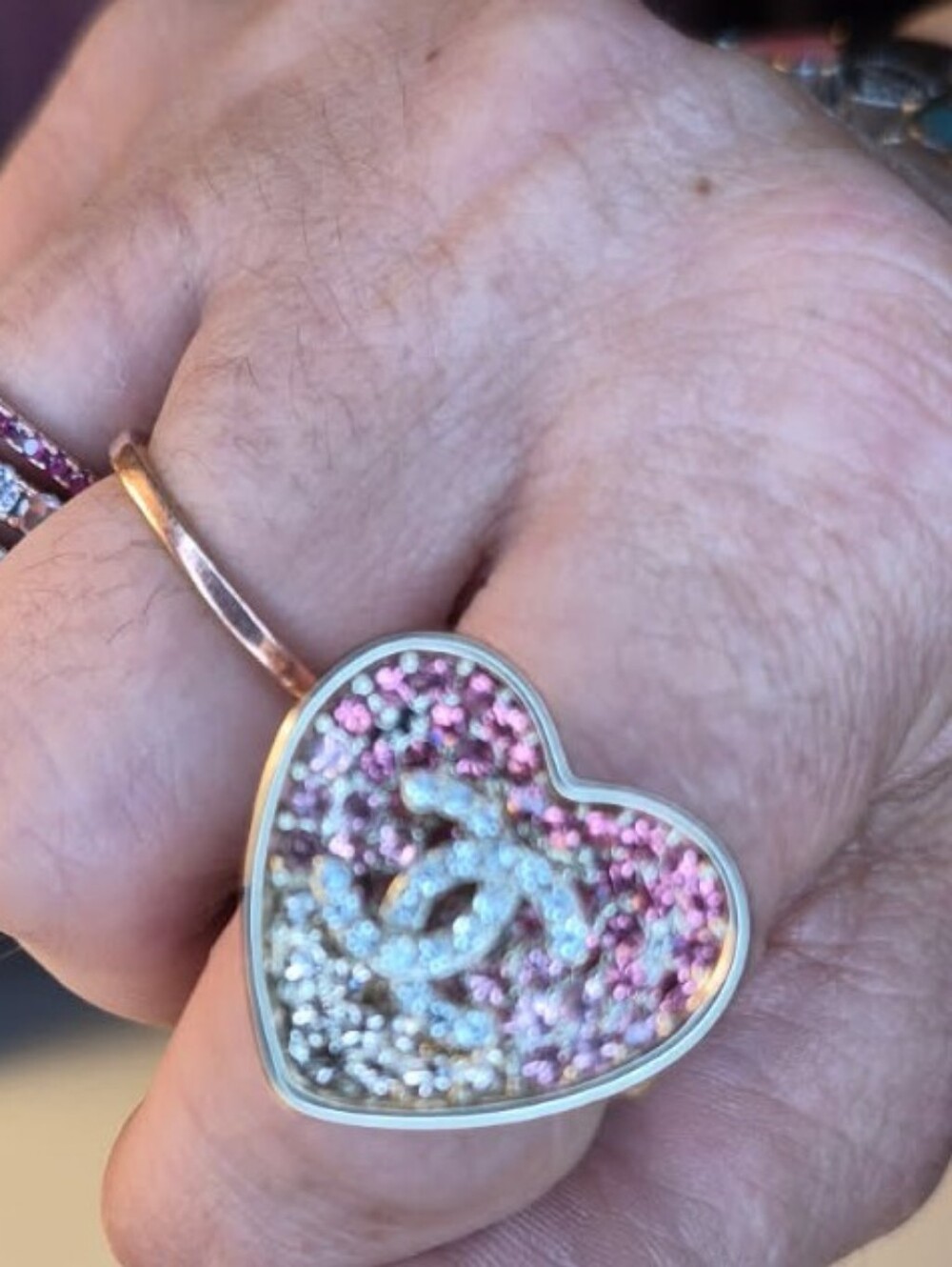π*CCrryyssttaaL Pave PINK Gradient Crystalz HEART Gold Ringππ - Picture 7 of 9